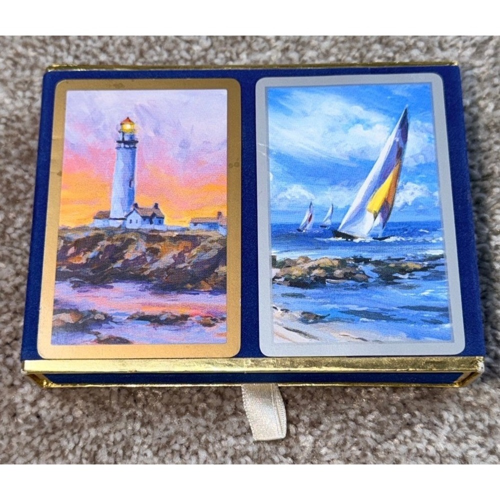Vintage Congress Playing Cards Set 2 Decks Nautical Lighthouse Sailboat Spain